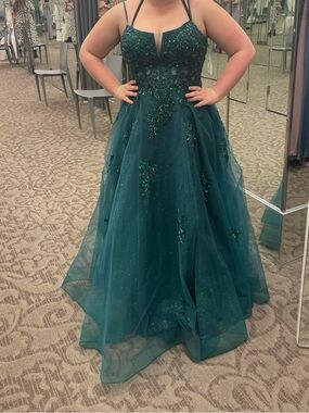 Emerald Green Beaded Tulle Ball Gown